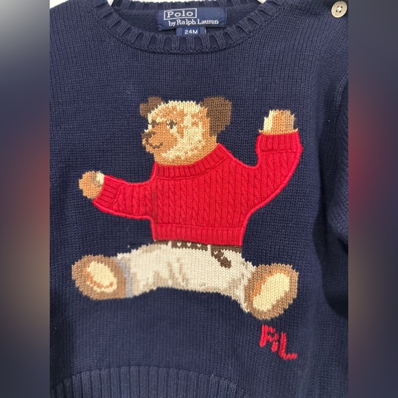 Vintage Polo Ralph Lauren Sweater Infant 24M Blue Sit Down Bear Pullover Baby - Picture 2 of 3